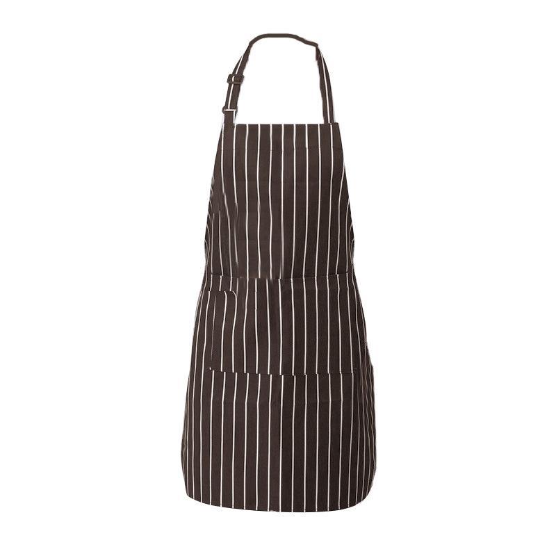 Apron with Pocket 2Pcs Chef Butcher Kitchen Cooking Baking Restaurant Wear - Coffee White Strip