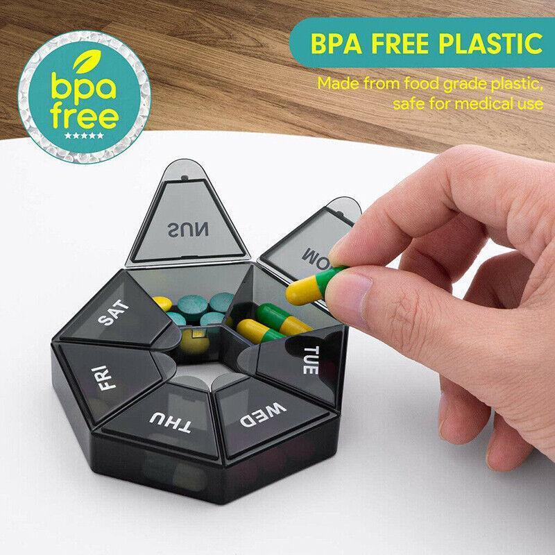 Weekly Pill Organiser 7 Day Medicine Box Tablet Case Dispenser 2 Pack - Black