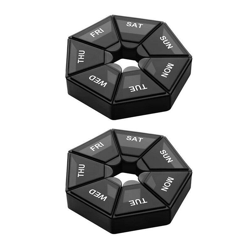 Weekly Pill Organiser 7 Day Medicine Box Tablet Case Dispenser 2 Pack - Black