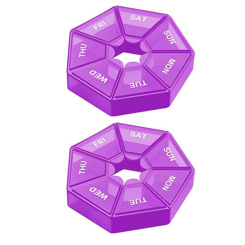 Weekly Pill Organiser 7 Day Medicine Box Tablet Case Dispenser 2 Pack - Purple