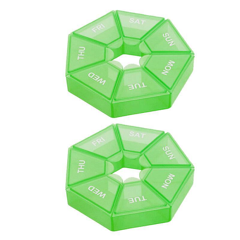 Weekly Pill Organiser 7 Day Medicine Box Tablet Case Dispenser 2 Pack - Army Green