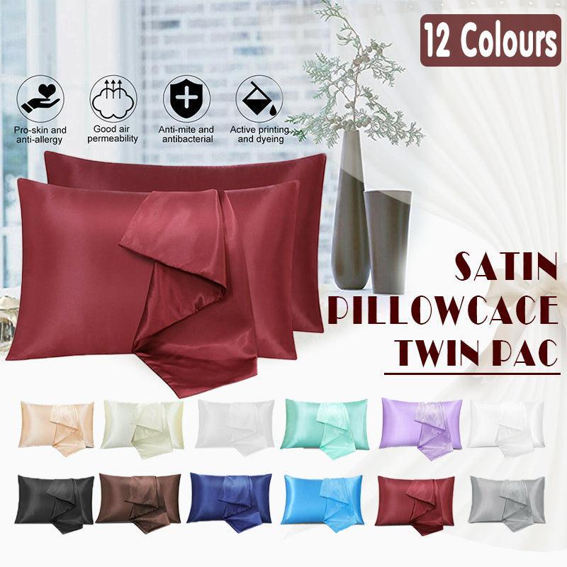 2 Pack Satin Pillowcases Luxury Soft Cushion Covers Bedroom Home Decor - Lake Blue