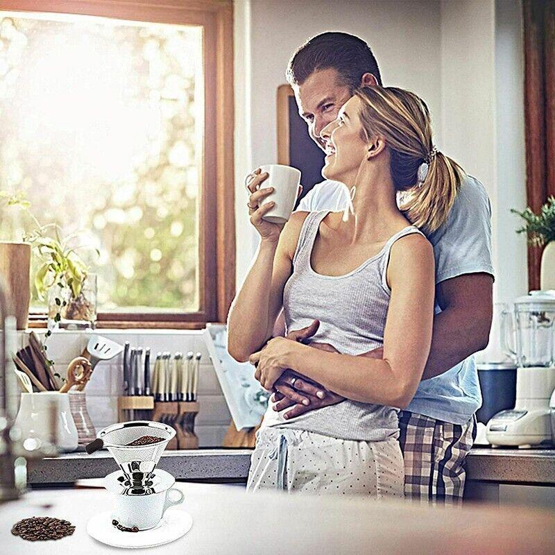 Coffee Tea Cup Drip Filter Mesh Holder Reusable Stainless Steel Pour Over Funnel