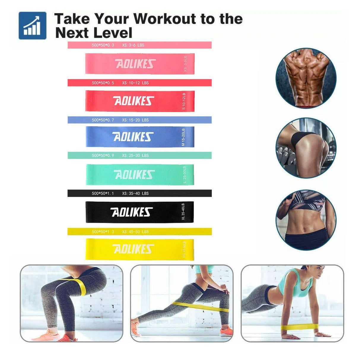 Aolikes Resistance Bands Power Heavy Strength Exercise Fitness Gym Yoga - Pink 500*50*0.3 (3-6 lbs)