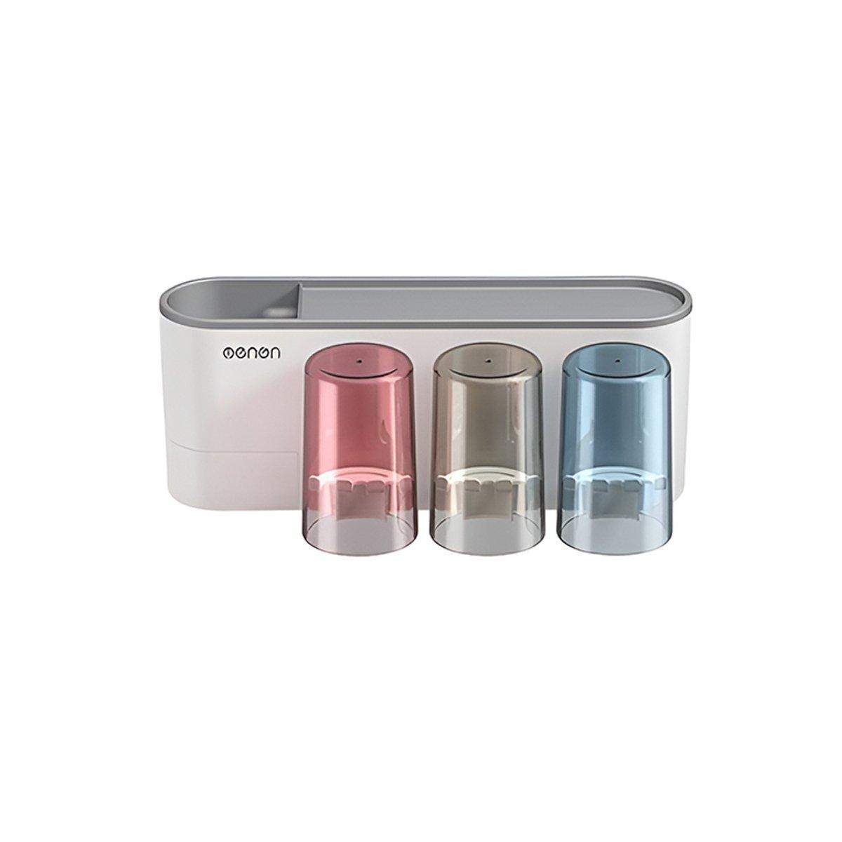 Bathroom Wall Mounted Toothbrush Holder Toothpaste Stand Storage Rack With Cup - Three Cups Set