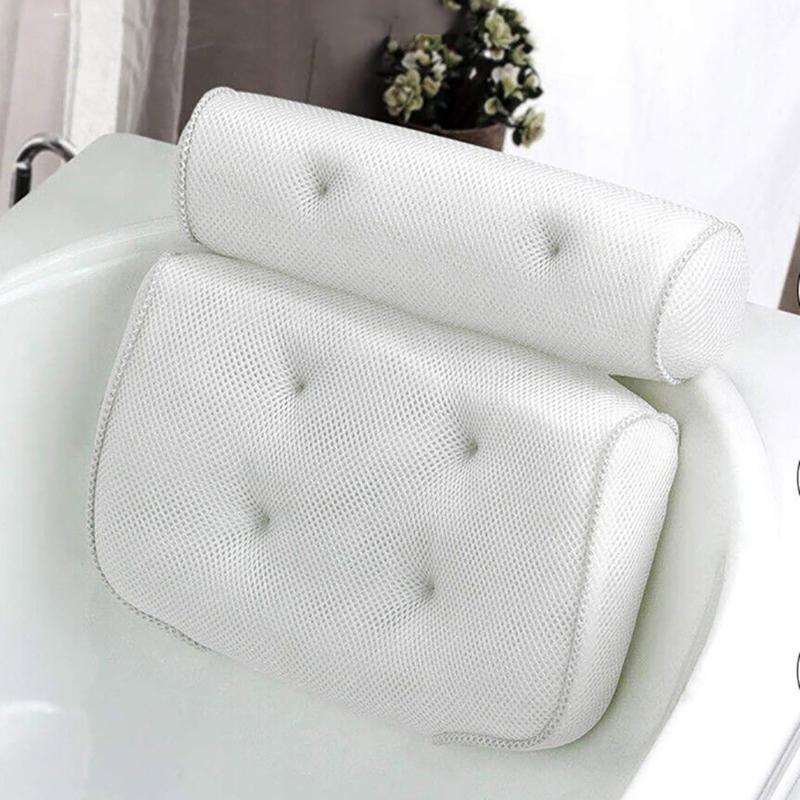 Home 3D Mesh Bath Pillow Back Neck Support Bathtub Spa Hot Tub Suction Cups New