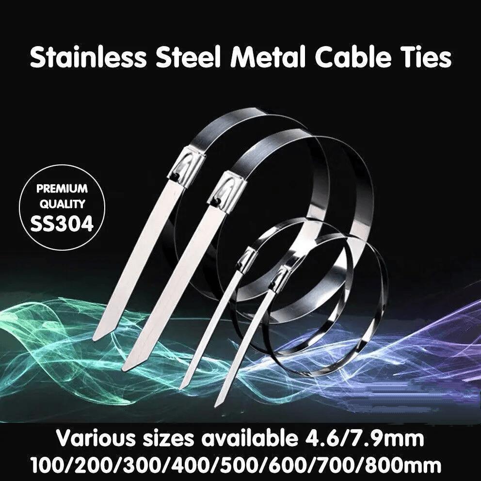 20X Stainless Steel Cable Ties S304 Marine Grade Zip Strap Locking Wrap 100-800Mm - 4.6*400mm