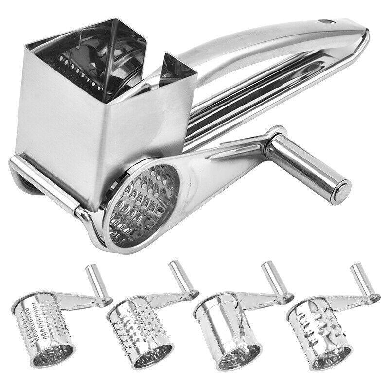 Rotary Cheese Grater Stainless Steel 4 Blade Set Kitchen Slicer
