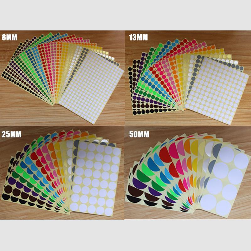 8/13/25/50mm Colour Sticker Dots Adhesive Round Labels Circular Scrapbooking Black - 8mm 260 Dots - 5 Sheets