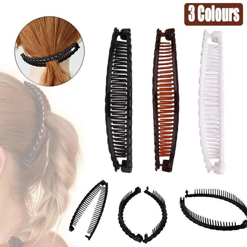 5X Hair Ponytail Holder Banana Clips Plastic Black Claw Comb Clip Multipurpose - Black