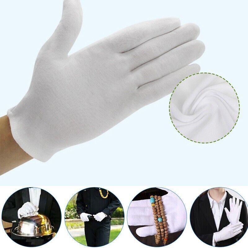 6 Pairs Handling Work Hands Protector Soft Costume Jewellery Cotton White Gloves - XL