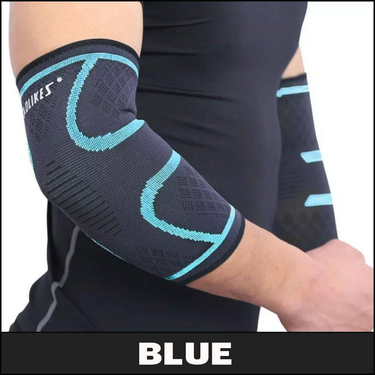 L Size AOLIKES Elbow Brace Support Compression Arm Sleeve Sport Gym Joint Pain Relief - Blue *1 Unit