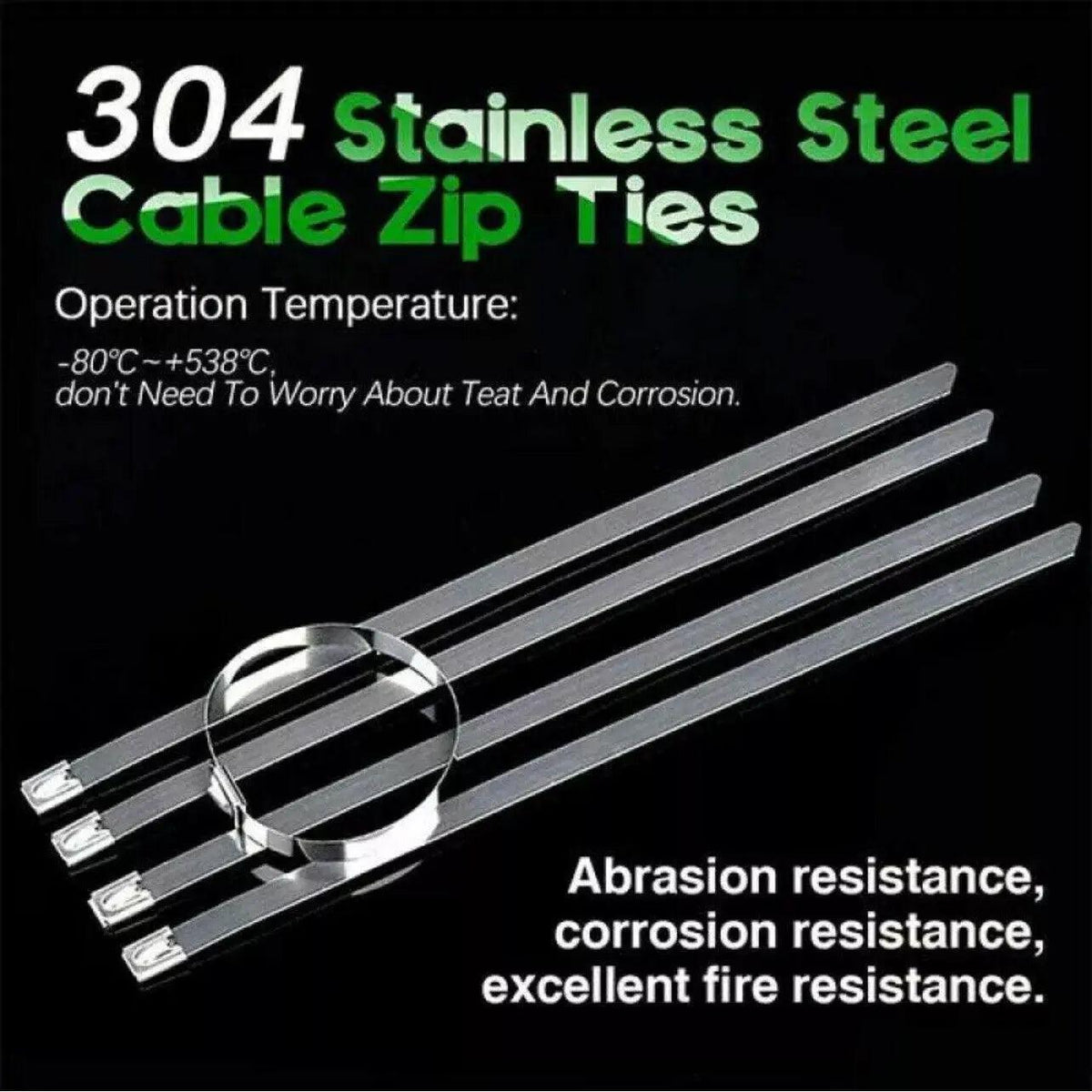 20X Stainless Steel Cable Ties S304 Marine Grade Zip Strap Locking Wrap 100-800Mm - 4.6*350mm