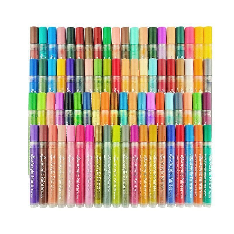 Flysea 12-80 Colours Acrylic Paint Pens Painting Stone Ceramic Glass Marker2-3Mm - 80-Colour Set