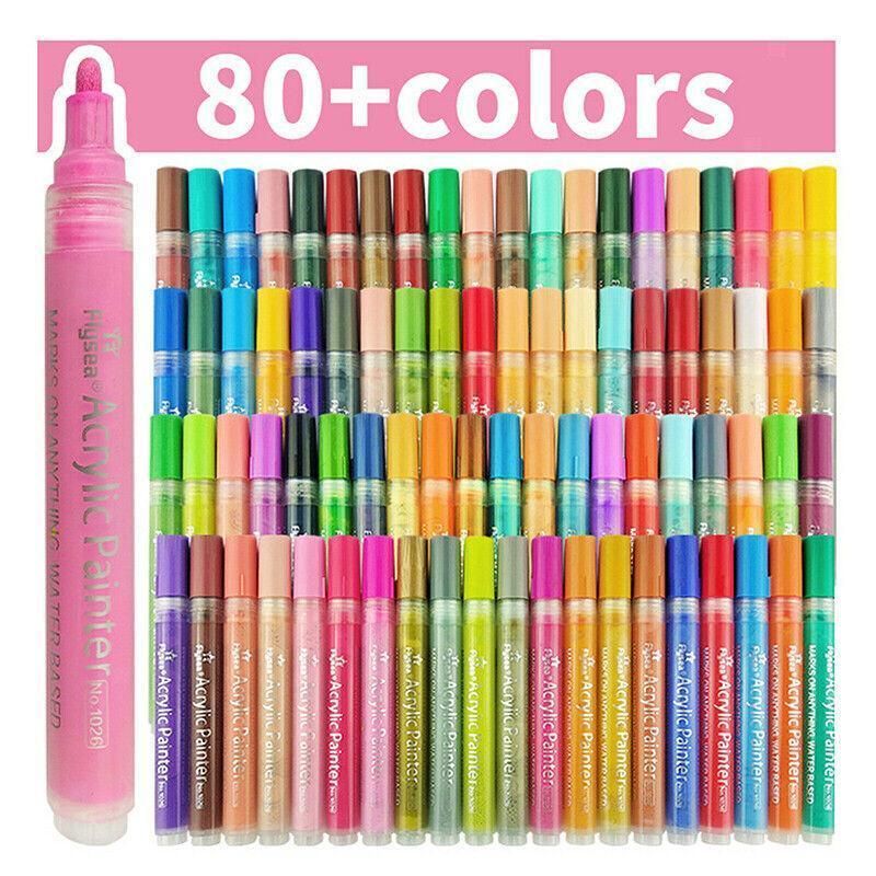 Flysea 12-80 Colours Acrylic Paint Pens Painting Stone Ceramic Glass Marker2-3Mm - 80-Colour Set