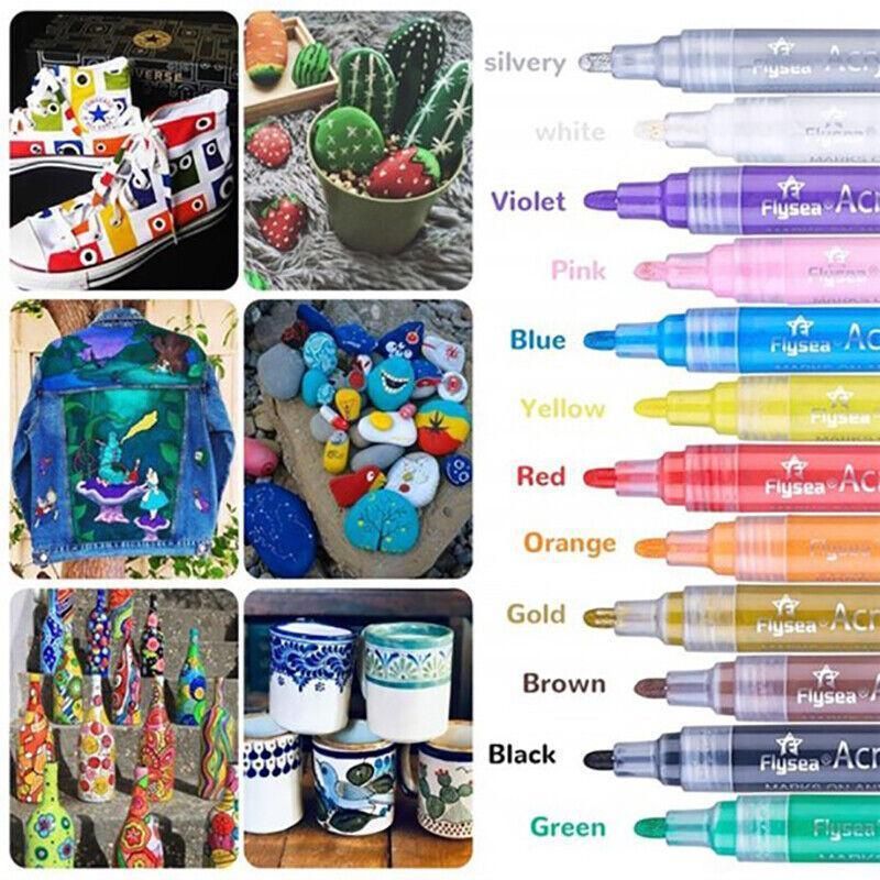 Flysea 12-80 Colours Acrylic Paint Pens Painting Stone Ceramic Glass Marker2-3Mm - 80-Colour Set