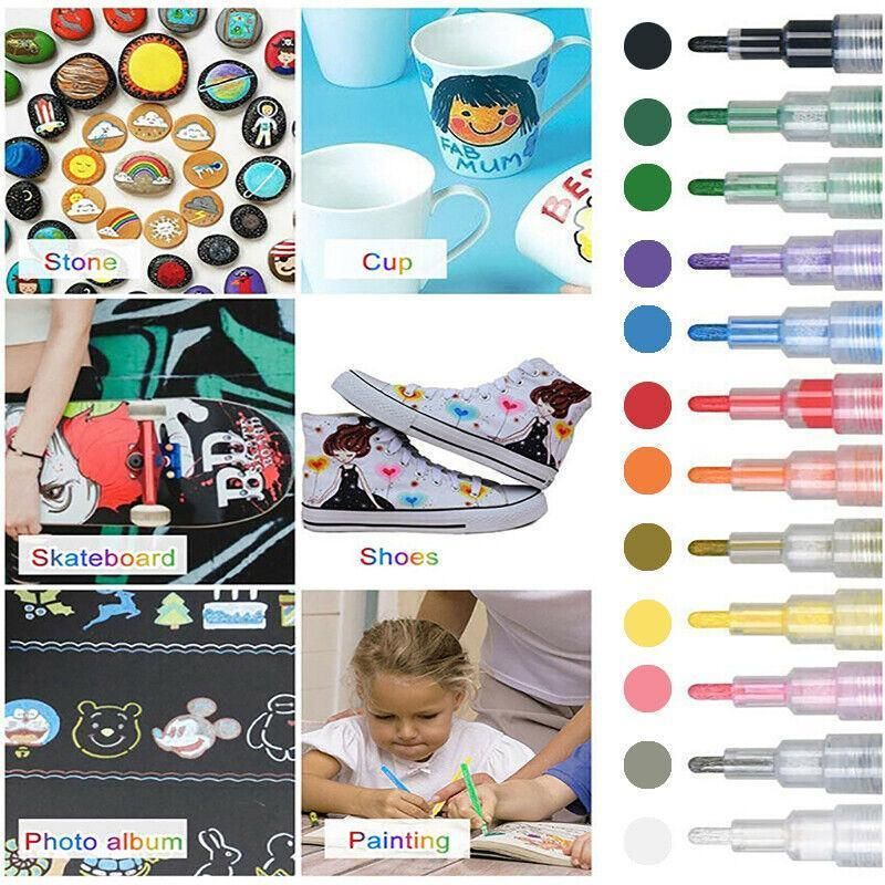 Flysea 12-80 Colours Acrylic Paint Pens Painting Stone Ceramic Glass Marker2-3Mm - 80-Colour Set