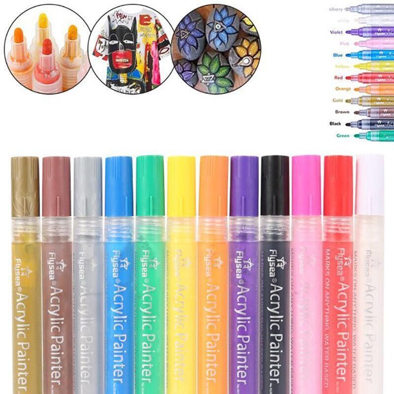 Flysea 12-80 Colours Acrylic Paint Pens Painting Stone Ceramic Glass Marker2-3Mm - 80-Colour Set