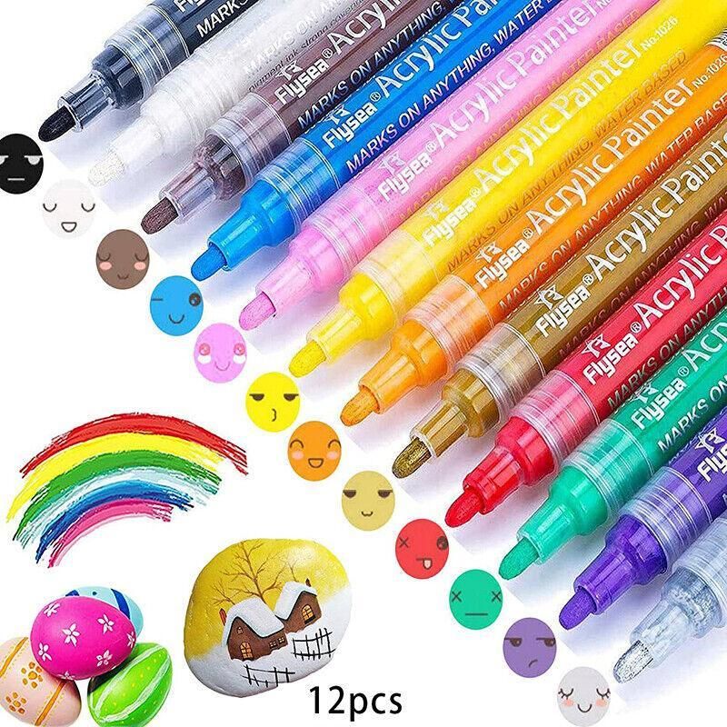 Flysea 12-80 Colours Acrylic Paint Pens Painting Stone Ceramic Glass Marker2-3Mm - 80-Colour Set