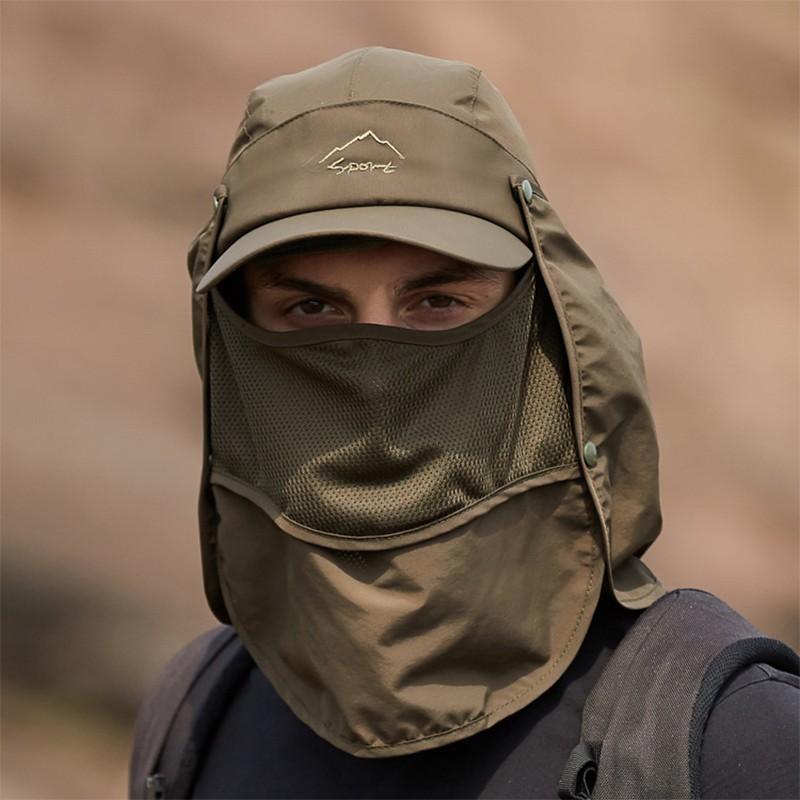 Unisex Face Neck Flap Hat Wide Brim Cap Hiking Fishing Uv Sun Protection Outdoor - Army Green