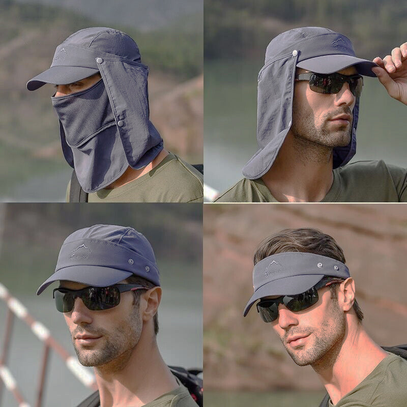 Unisex Face Neck Flap Hat Wide Brim Cap Hiking Fishing Uv Sun Protection Outdoor - Dark Grey