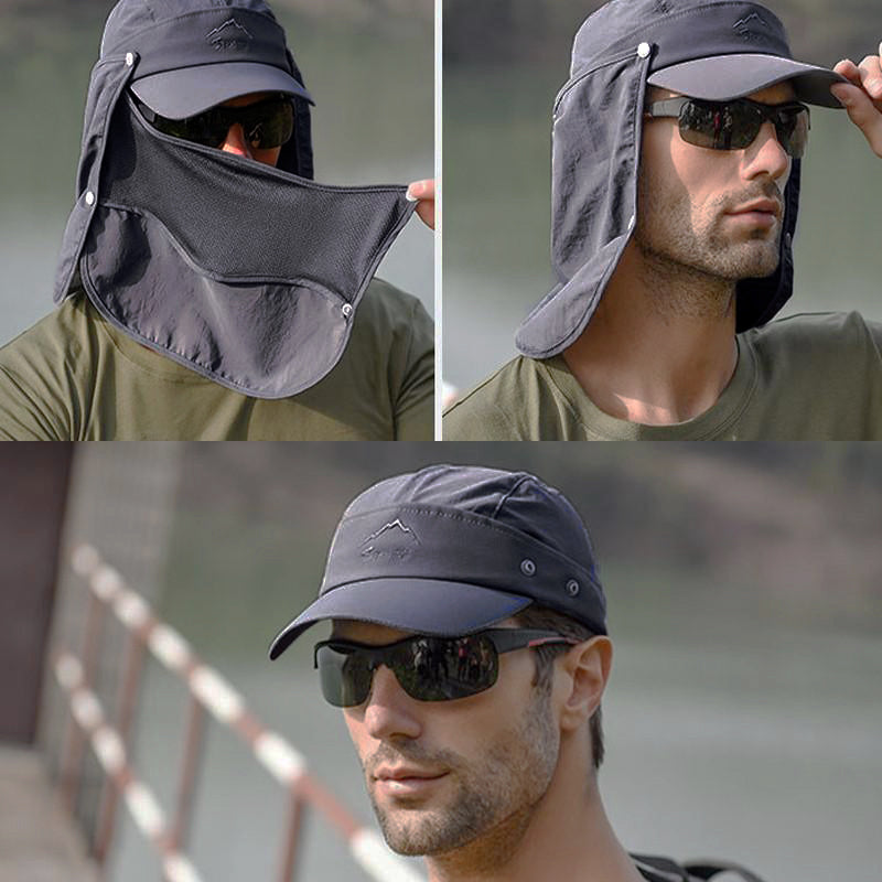 Unisex Face Neck Flap Hat Wide Brim Cap Hiking Fishing Uv Sun Protection Outdoor - Dark Grey