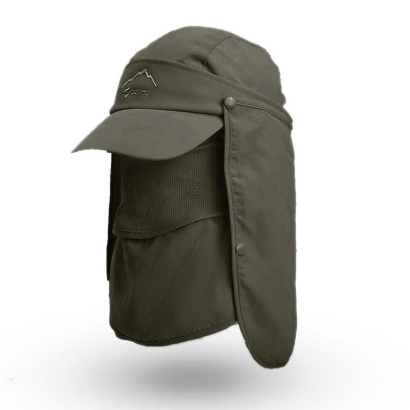 Unisex Face Neck Flap Hat Wide Brim Cap Hiking Fishing Uv Sun Protection Outdoor - Dark Grey