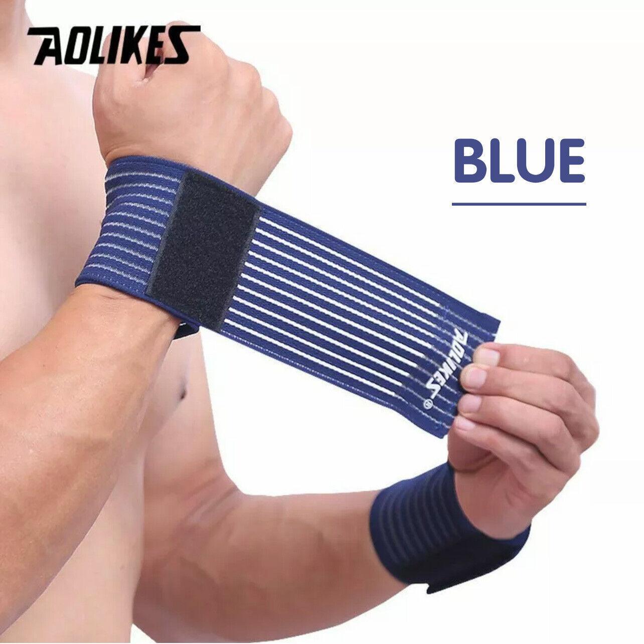 Aolikes Wrist Brace Elastic Bandage Support Sport Gym Wrap Fitness Wristband - Blue