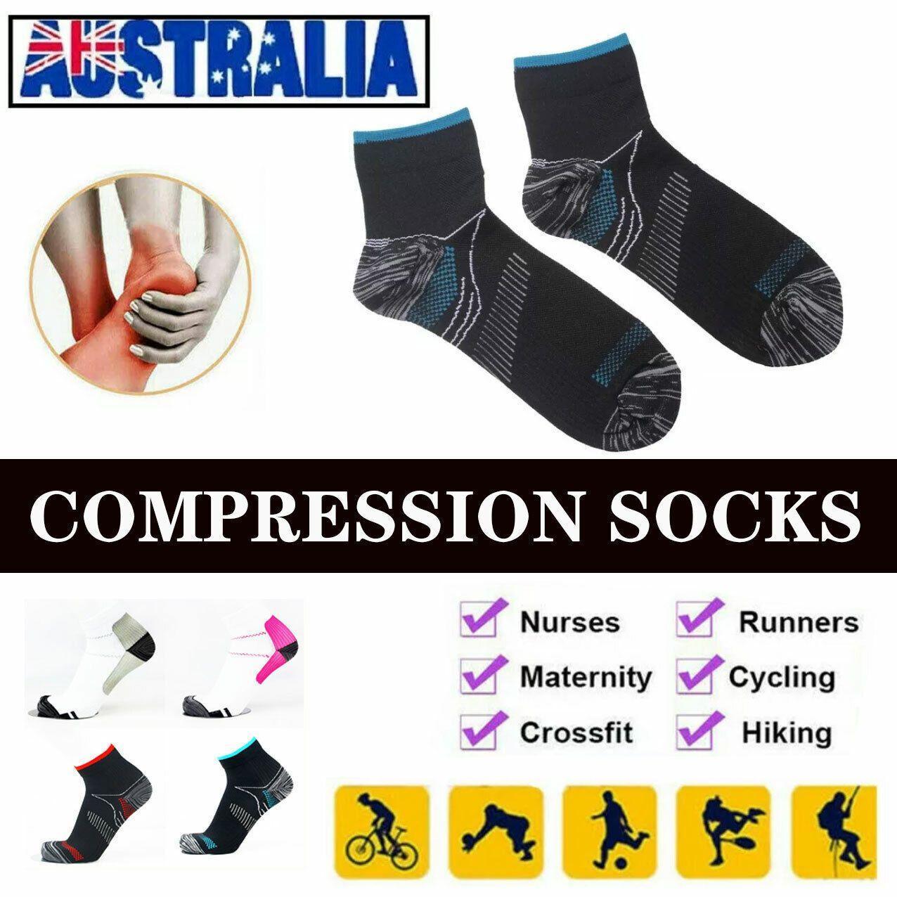 1 Pair Ankle Compression Socks Foot Support Sleeves S M Size Unisex - Black-Blue