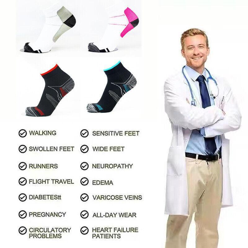 1 Pair Ankle Compression Socks Foot Support Sleeves S M Size Unisex - White-Grey