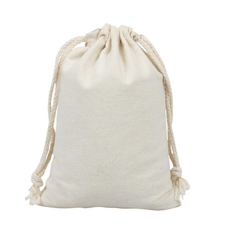 10X Canvas Cotton Drawstring Bags Linen Calico Tote Gift Storage Pouches - 25x35cm