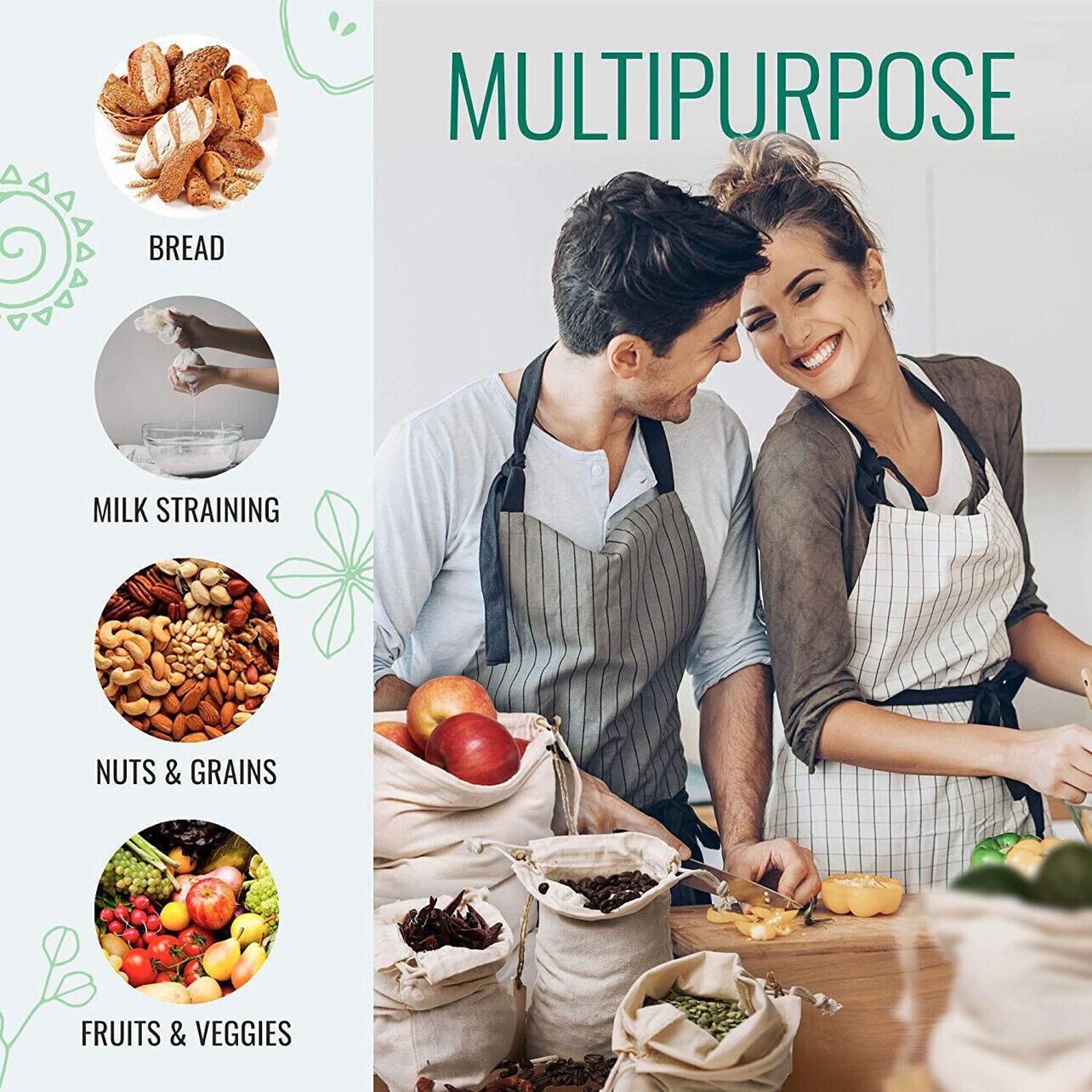 10X Canvas Cotton Drawstring Bags Linen Calico Tote Gift Storage Pouches - 25x35cm