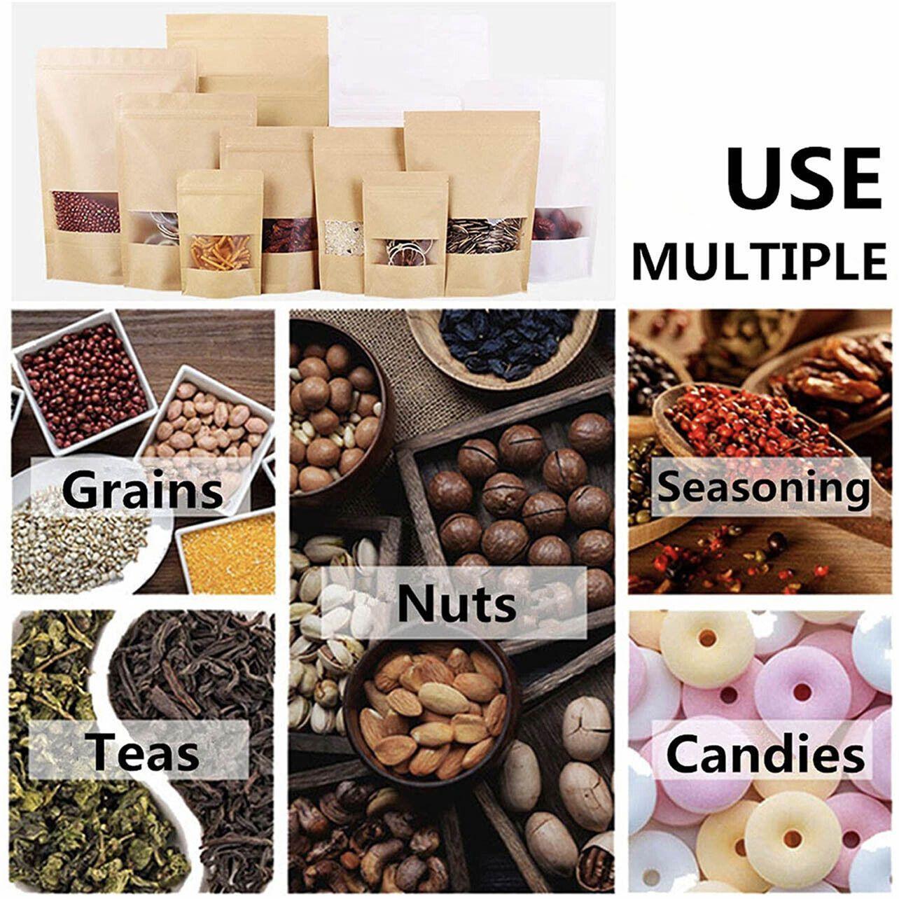 10-200x 9*14+3cm Stand Up Bag Kraft Paper Seal Packaging Window Zip Lock Pouch - 10 PCS