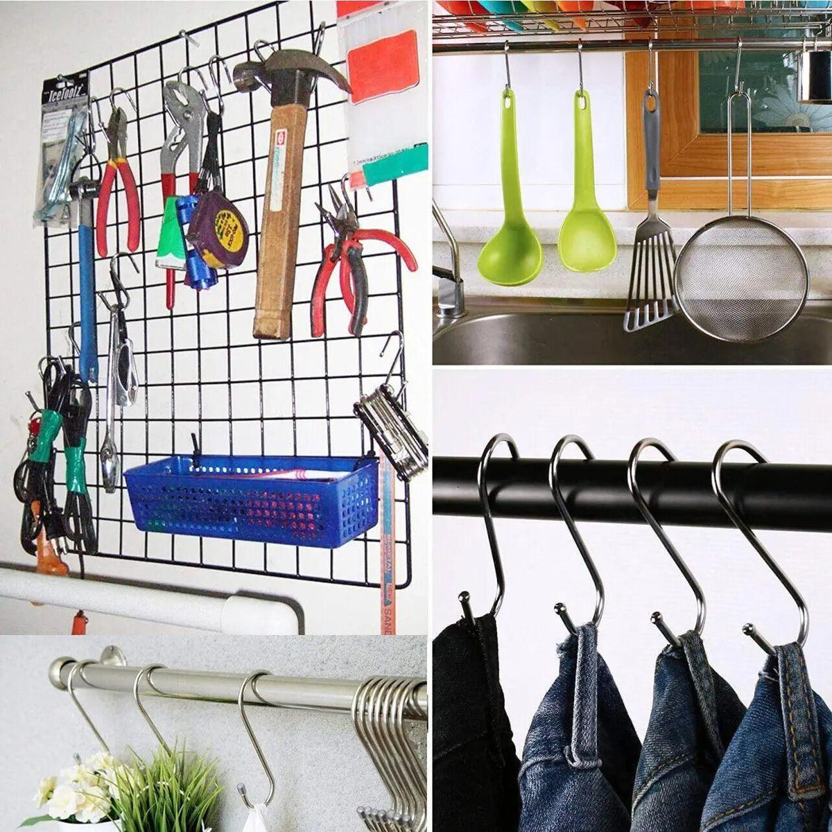 12cm Stainless Steel S Shape Hooks Kitchen Hanger Rack Clothes Hanging Plant Holders - 10PCS