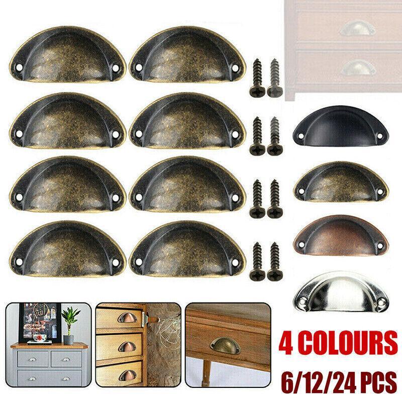 6X Cupboard Door Cabinet Cup Drawer Furniture Retro Antique Pull Shell Handle - Red Bronze