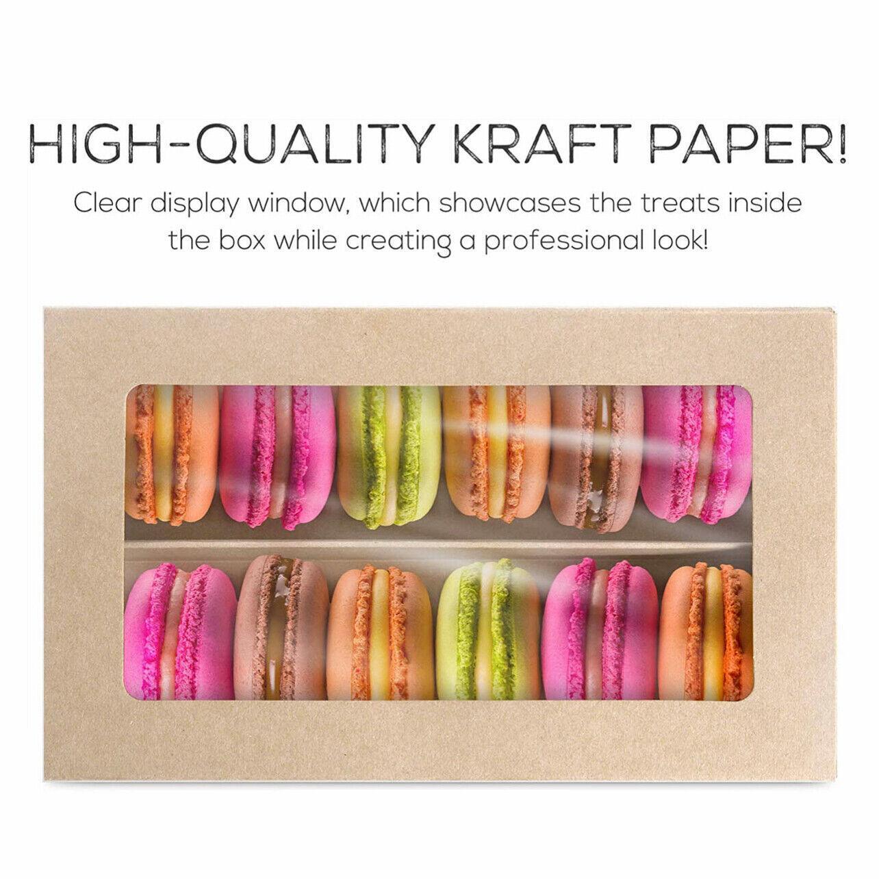 25Pcs White/Kraft Macaron Boxes 8/16 Hold Rectangular Favour Bomboniere Cookie - Kraft 8 Hold