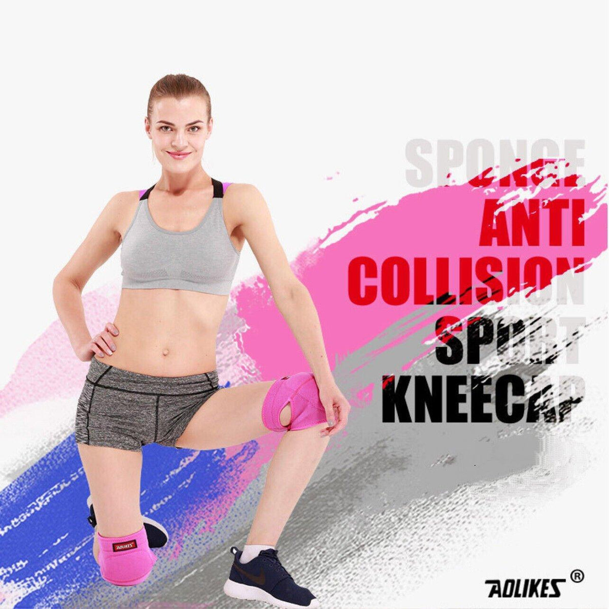 AOLIKES? Knee Pad Crashproof Antislip Brace Leg Sleeve Protector Guard Support M - Pink M *1 Pair