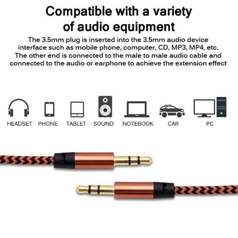 AUX Cable 3.5mm Stereo Audio Input Extension Male to Male Auxiliary Car Cord - White