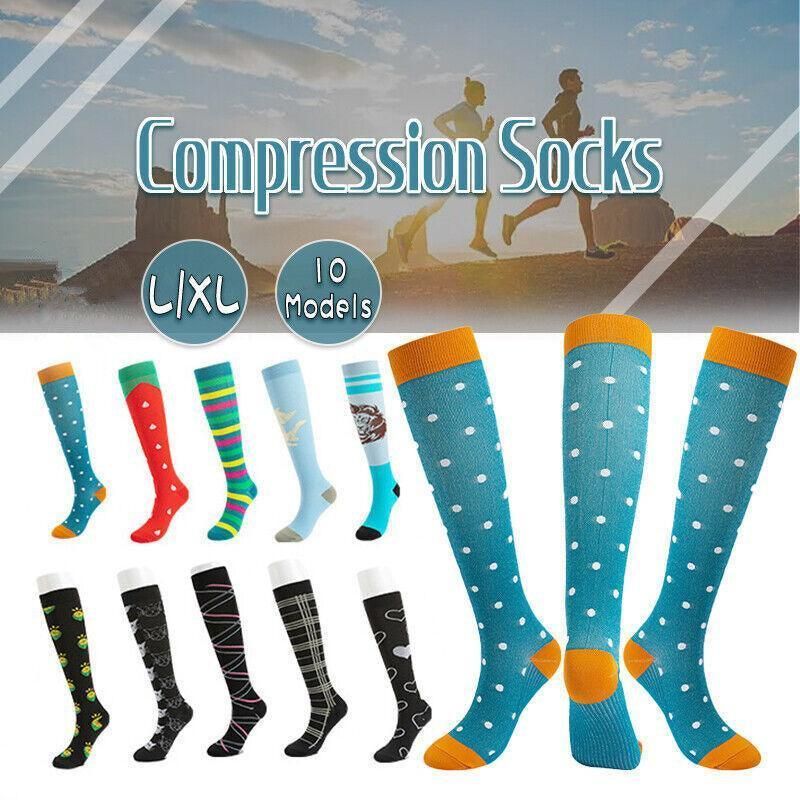 L/XL Size Compression Socks Unisex Adult Nursing Travel Stocking Sport - Blue Fox