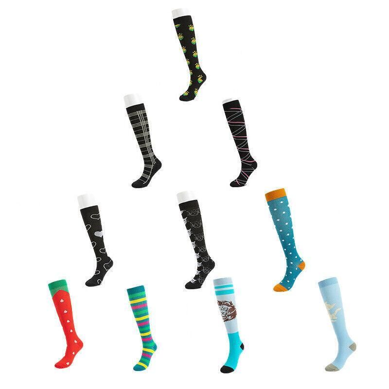 L/XL Size Compression Socks Unisex Adult Nursing Travel Stocking Sport - Black Lemon