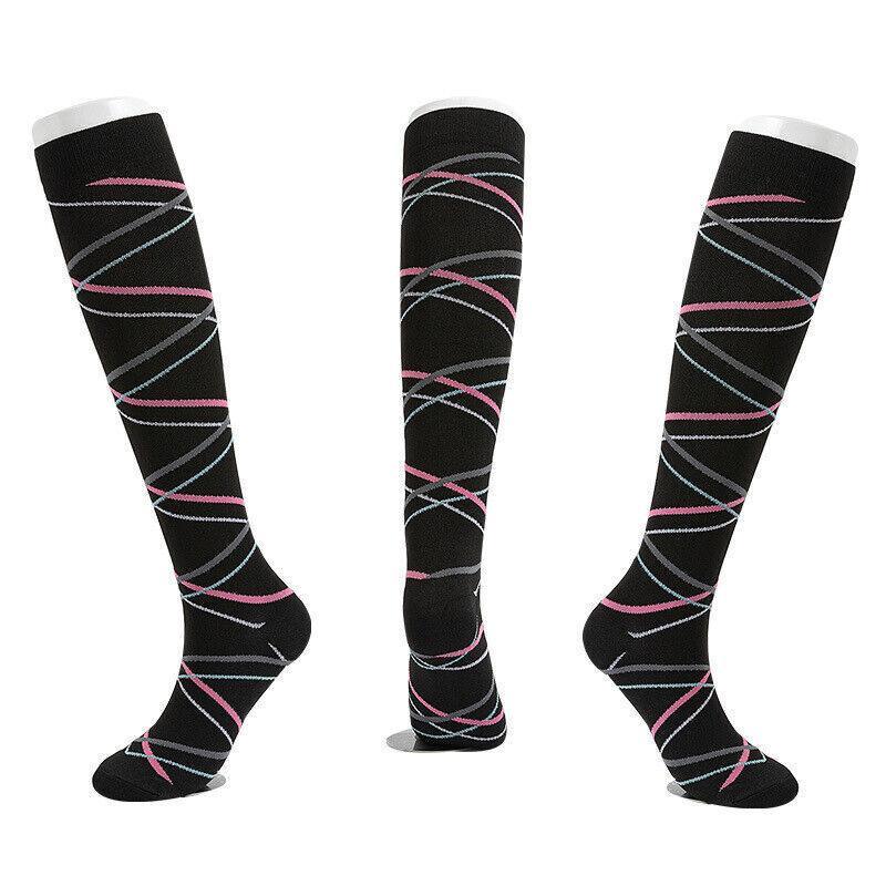 L/XL Size Compression Socks Unisex Adult Nursing Travel Stocking Sport - Streamer