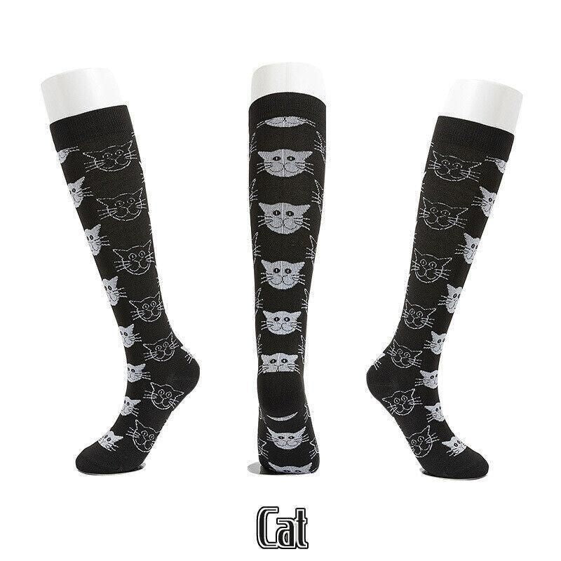 L/XL Size Compression Socks Unisex Adult Nursing Travel Stocking Sport - Cat