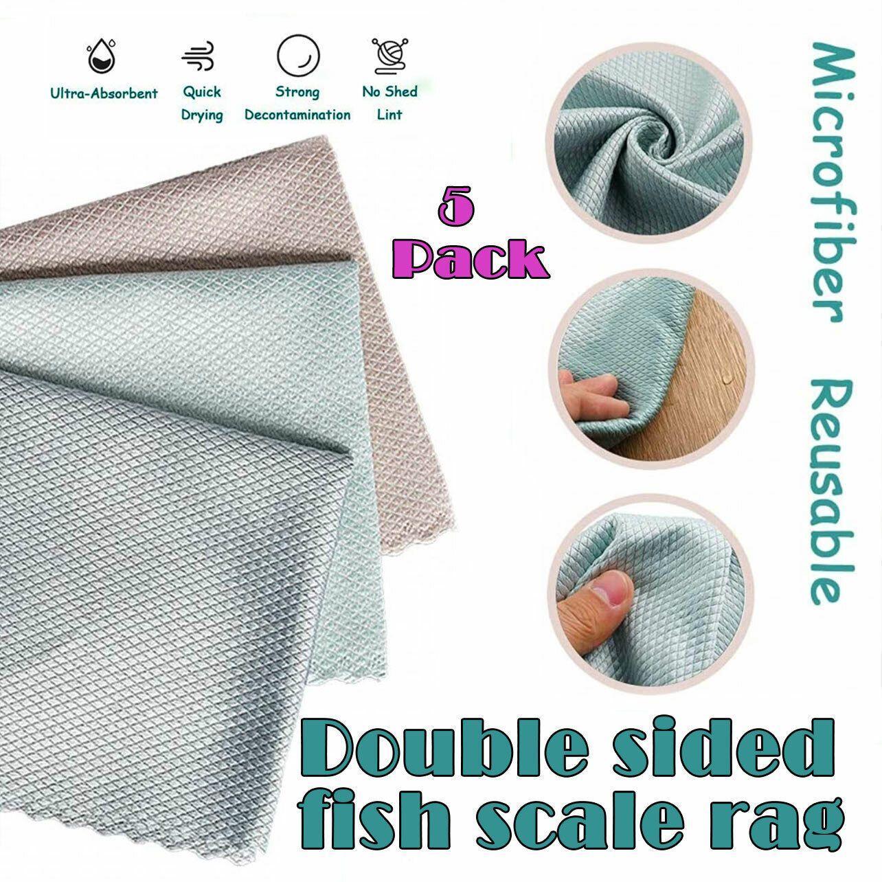 5X Fish Scale Microfiber Cleaning Cloth Dish Washing Glass Wipe Reusable Kitchen - 5Pcs-25cm*25cm