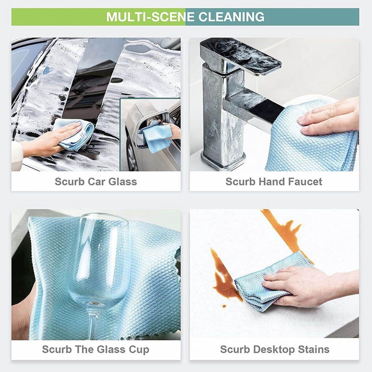 5X Fish Scale Microfiber Cleaning Cloth Dish Washing Glass Wipe Reusable Kitchen - 5Pcs-25cm*25cm