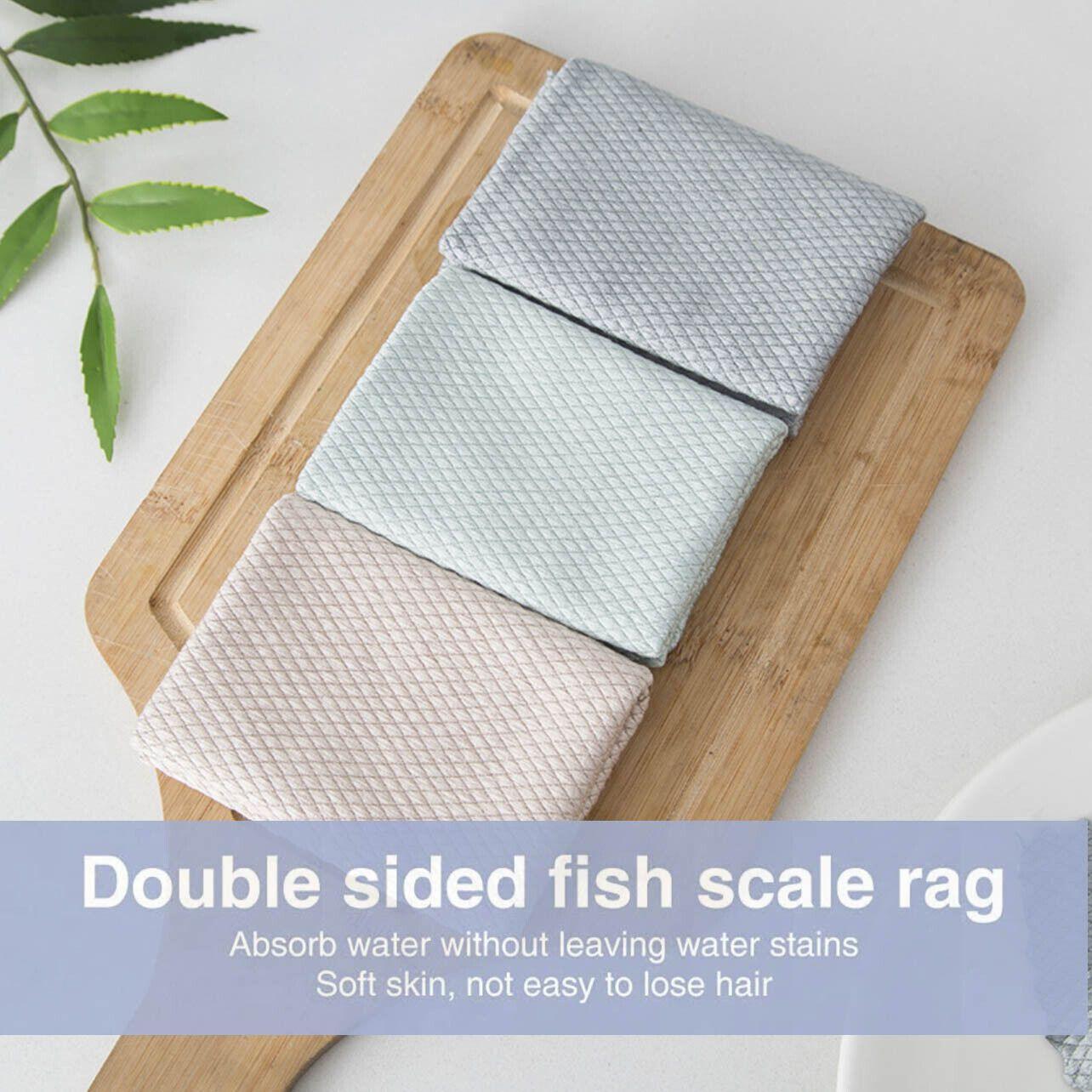5X Fish Scale Microfiber Cleaning Cloth Dish Washing Glass Wipe Reusable Kitchen - 5Pcs-25cm*25cm