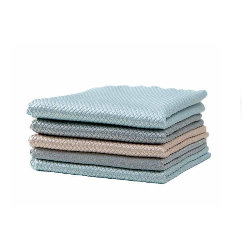 5X Fish Scale Microfiber Cleaning Cloth Dish Washing Glass Wipe Reusable Kitchen - 5Pcs-30cm*40cm