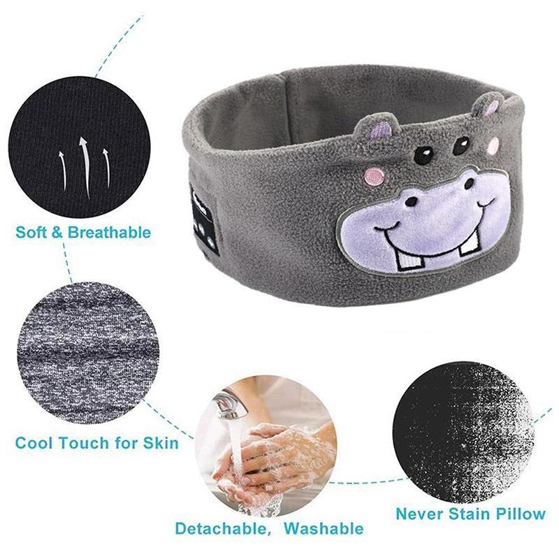Cute Bluetooth Headband Headphones Wireless Sleep Music Mask with Mic - White-Panda