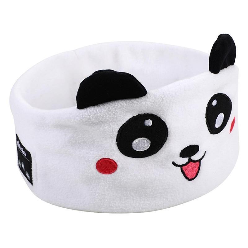 Cute Bluetooth Headband Headphones Wireless Sleep Music Mask with Mic - White-Panda