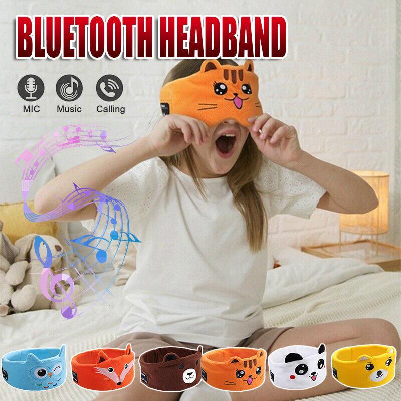 Cute Bluetooth Headband Headphones Wireless Sleep Music Mask with Mic - Orange-Cat