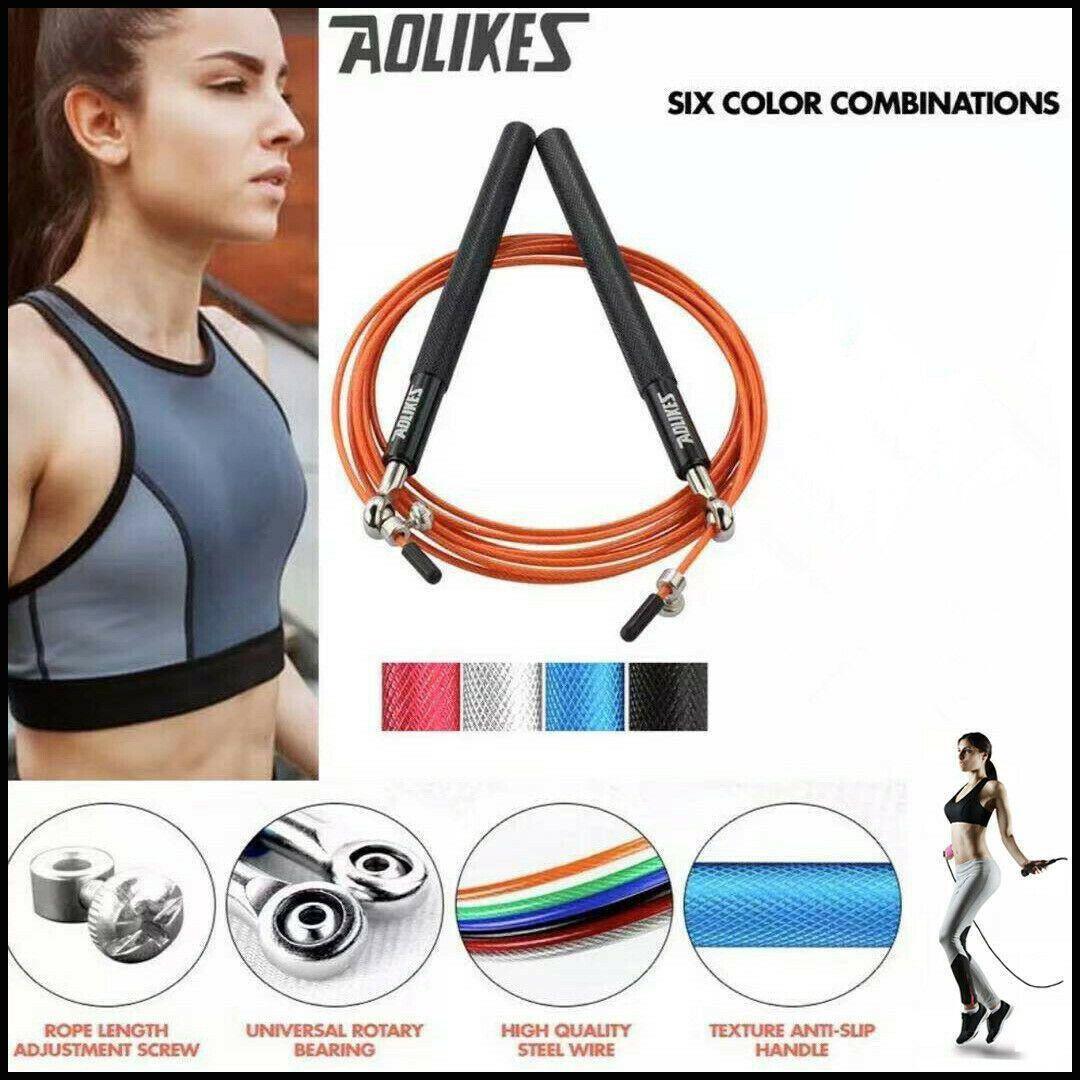 Aolikes Adjustable High Speed Steel Skipping Jump Rope Dual Bearings Gym Boxing - Blue
